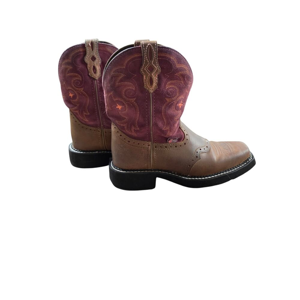 Justin Gypsy L9964 Western Cowboy Boots Brown Purple Leather Women 6.5B